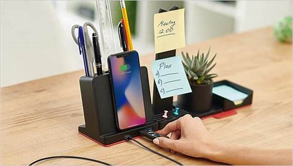 Tech organizer with wireless charging feature